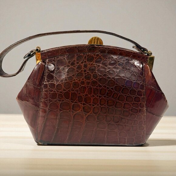 Vintage Alligator Skin Leather Handbag with Coin Purse - Picture 3 of 15